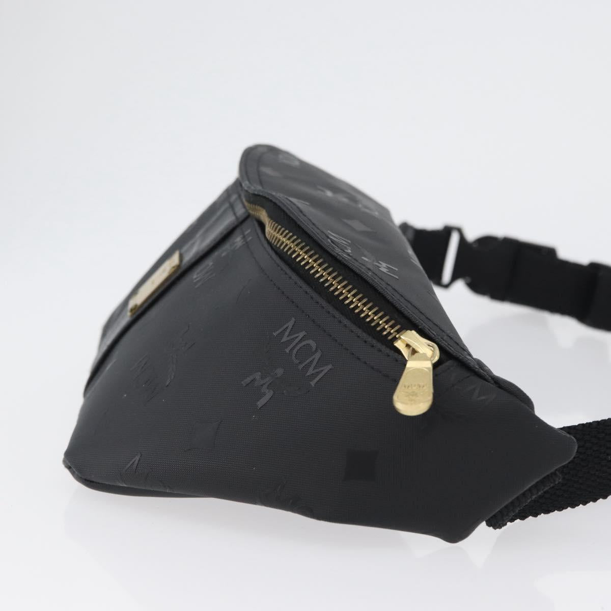MCM Logogram Vicetos Waist bag PVC Black Gold Auth hk3543