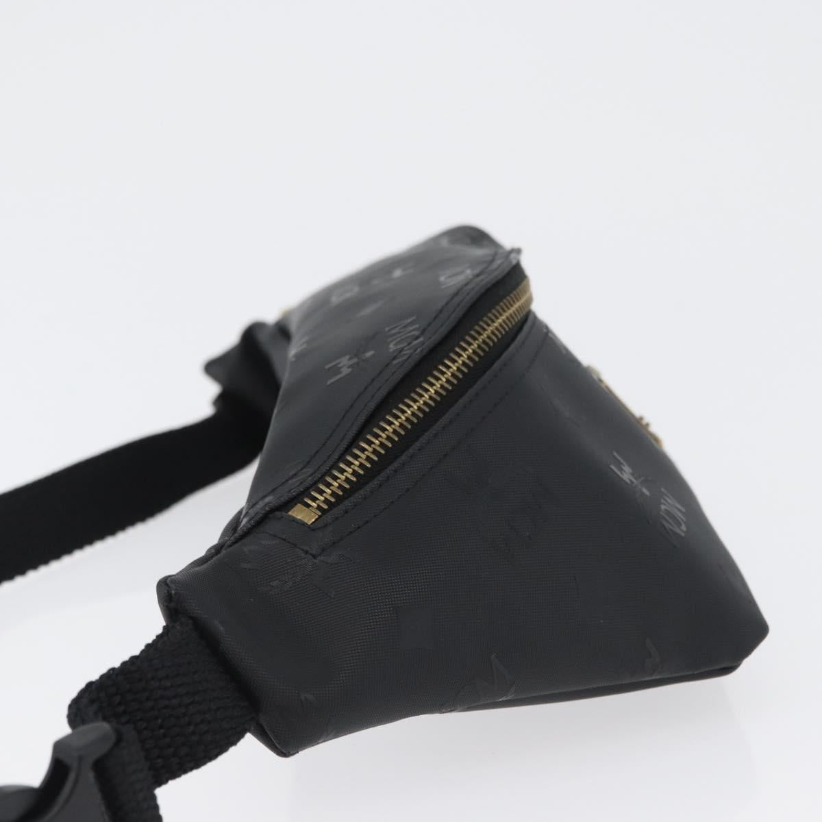 MCM Logogram Vicetos Waist bag PVC Black Gold Auth hk3543