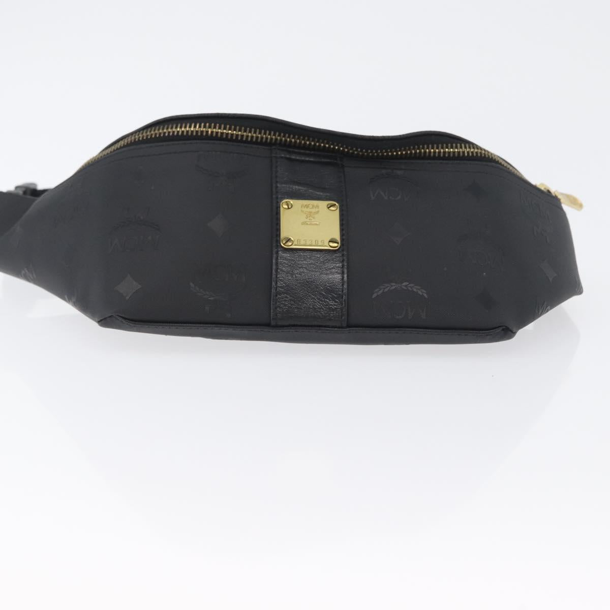 MCM Logogram Vicetos Waist bag PVC Black Gold Auth hk3543