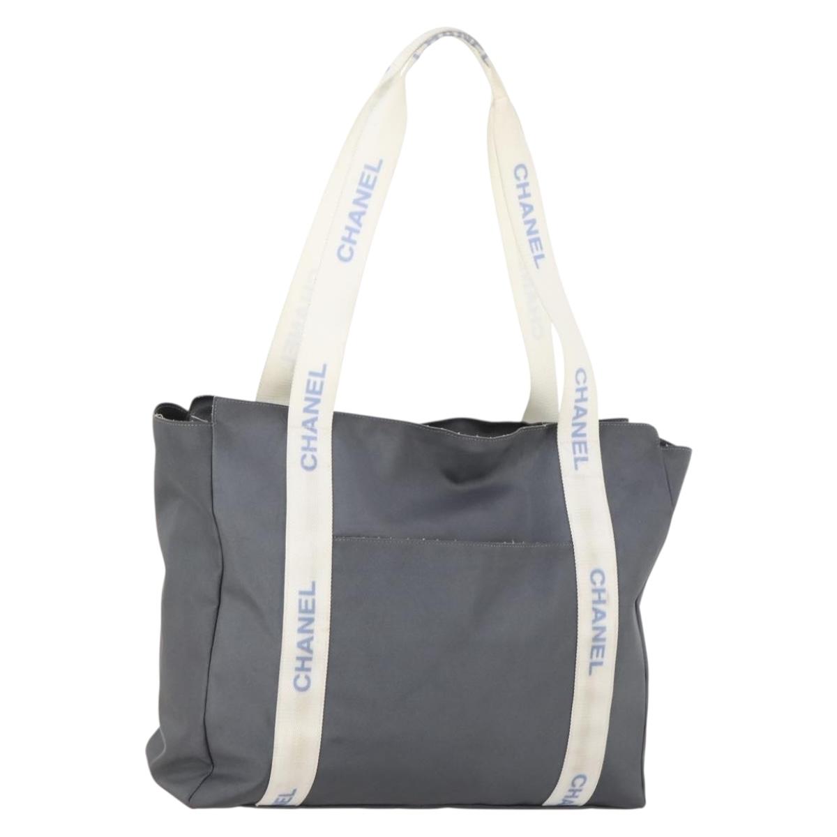 CHANEL Tote Bag Nylon Gray Silver CC Auth hk3544