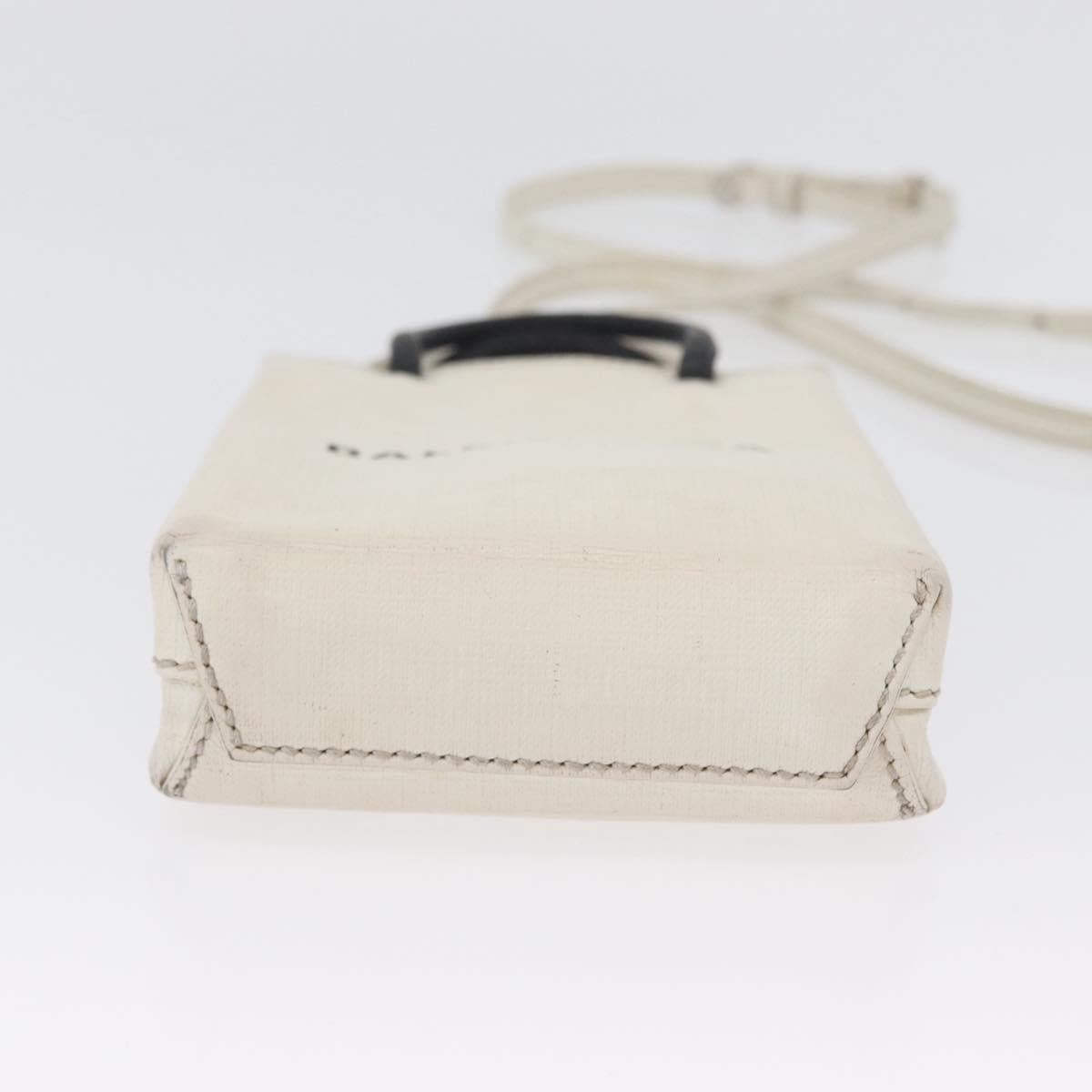 BALENCIAGA Shopping Phone Holder Shoulder Bag Leather White 593826 Auth hk3545