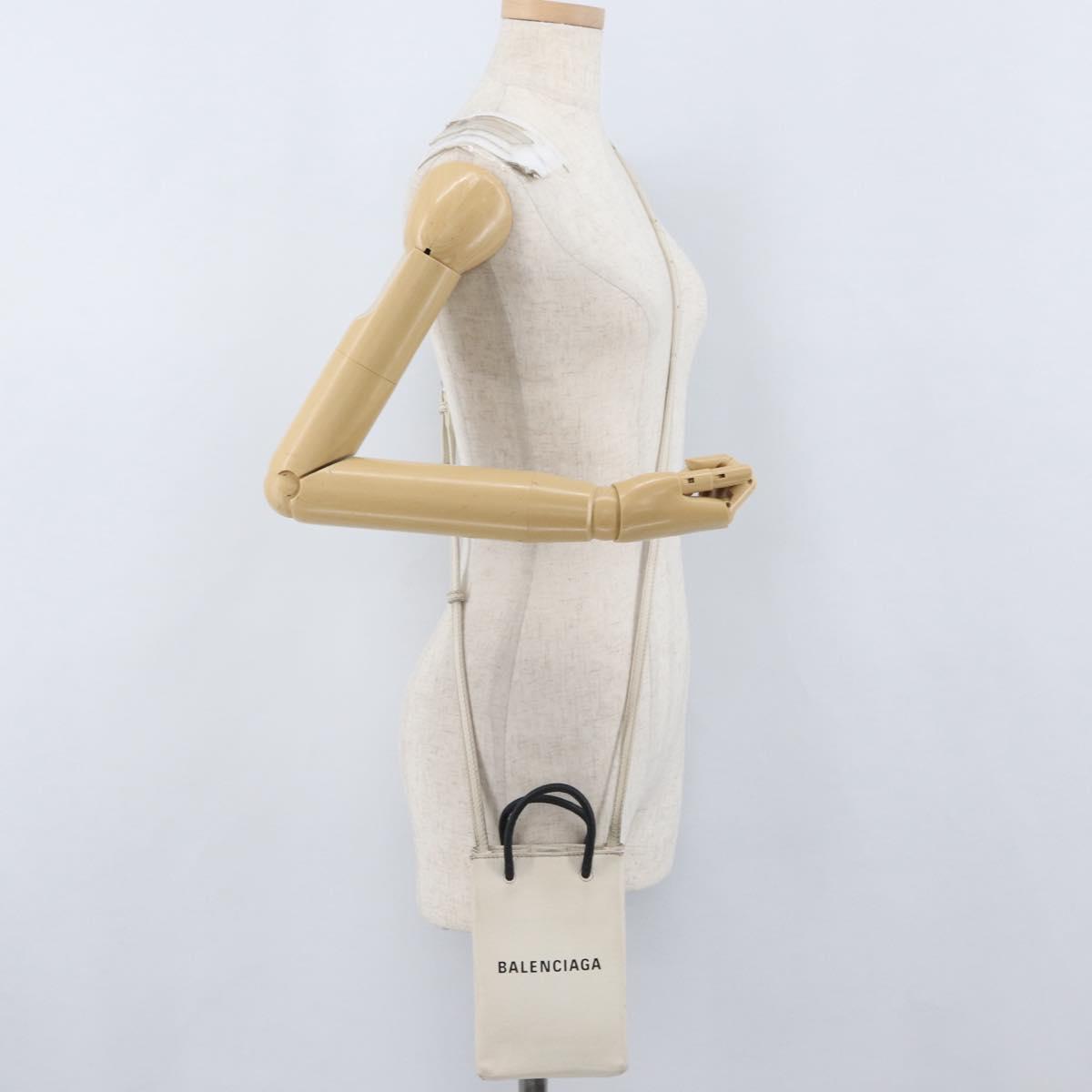 BALENCIAGA Shopping Phone Holder Shoulder Bag Leather White 593826 Auth hk3545