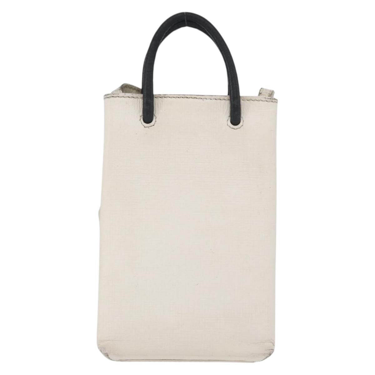 BALENCIAGA Shopping Phone Holder Shoulder Bag Leather White 593826 Auth hk3545