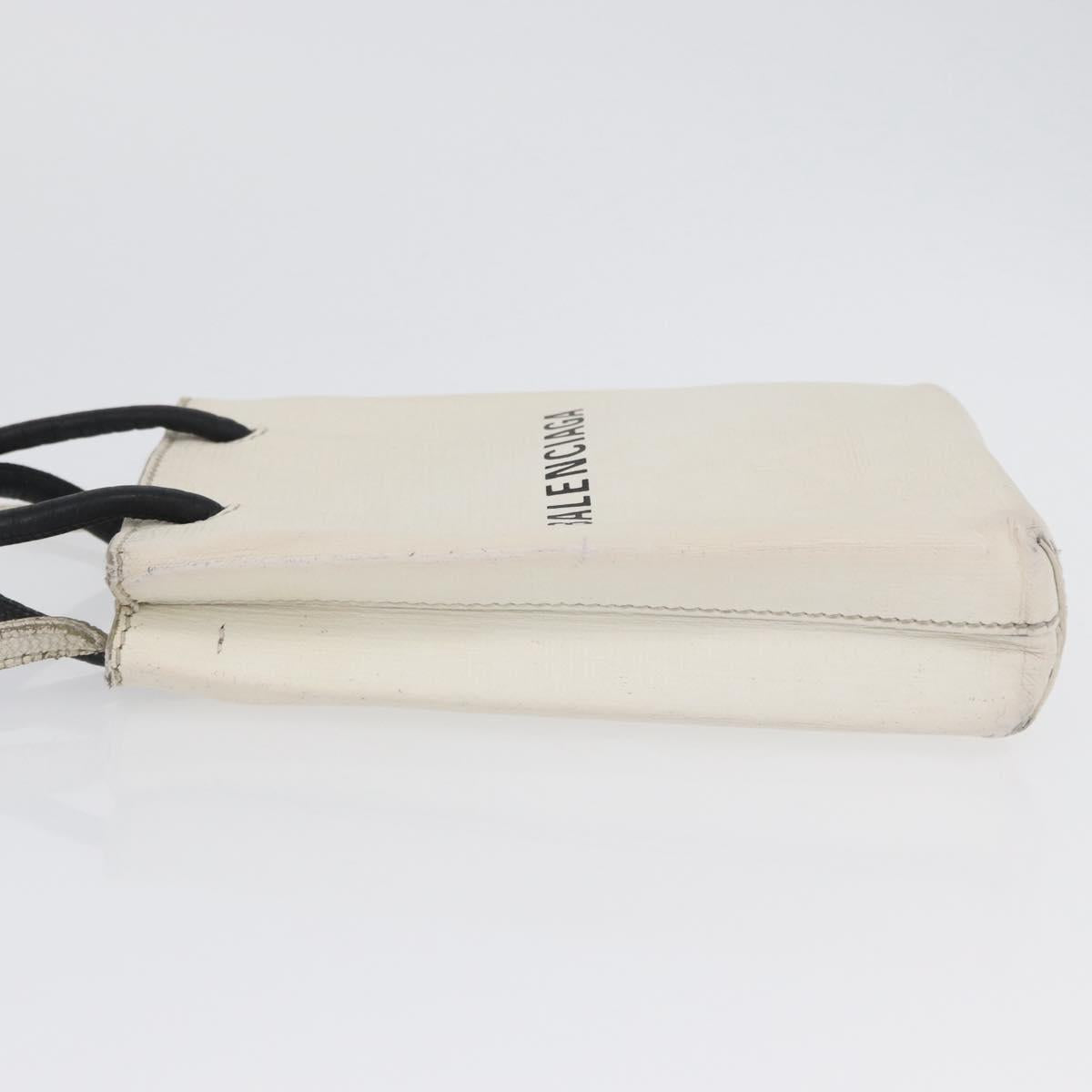 BALENCIAGA Shopping Phone Holder Shoulder Bag Leather White 593826 Auth hk3545