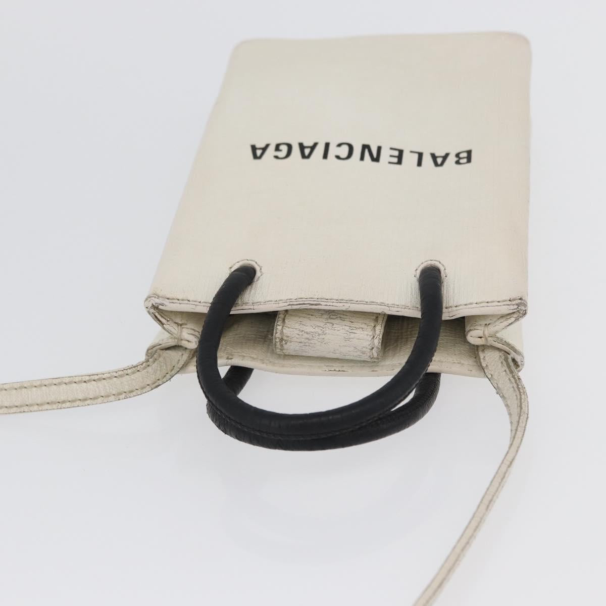 BALENCIAGA Shopping Phone Holder Shoulder Bag Leather White 593826 Auth hk3545