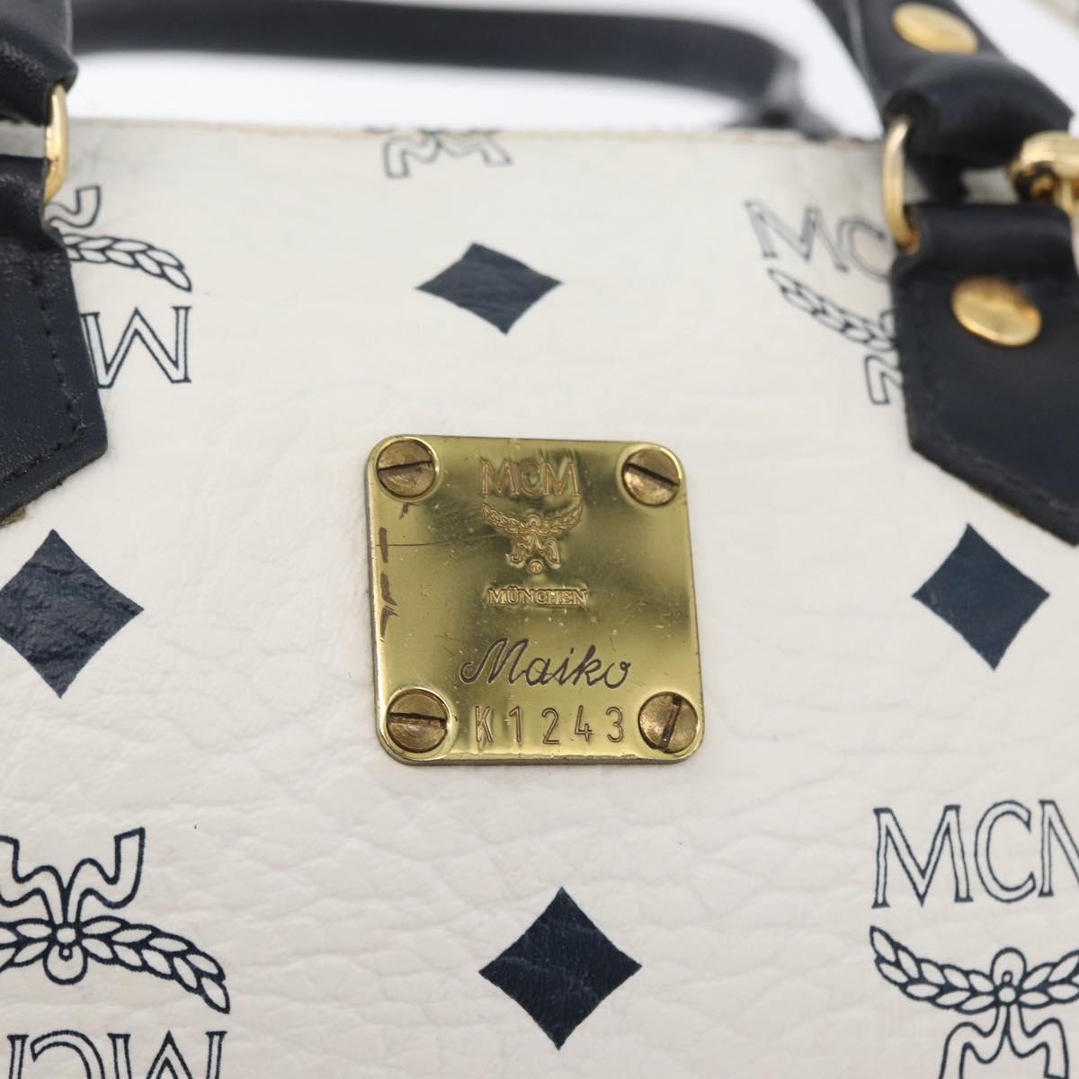 MCM Vicetos Logogram Hand Bag PVC Leather 2way White Gold Auth hk3553