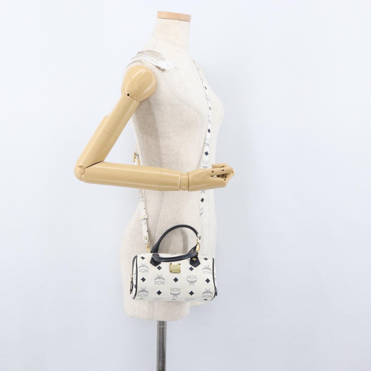 MCM Vicetos Logogram Hand Bag PVC Leather 2way White Gold Auth hk3553