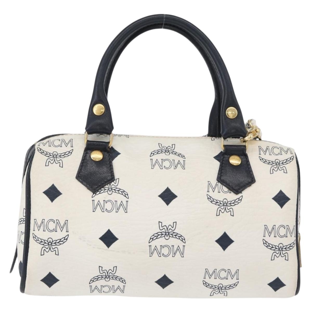 MCM Vicetos Logogram Hand Bag PVC Leather 2way White Gold Auth hk3553