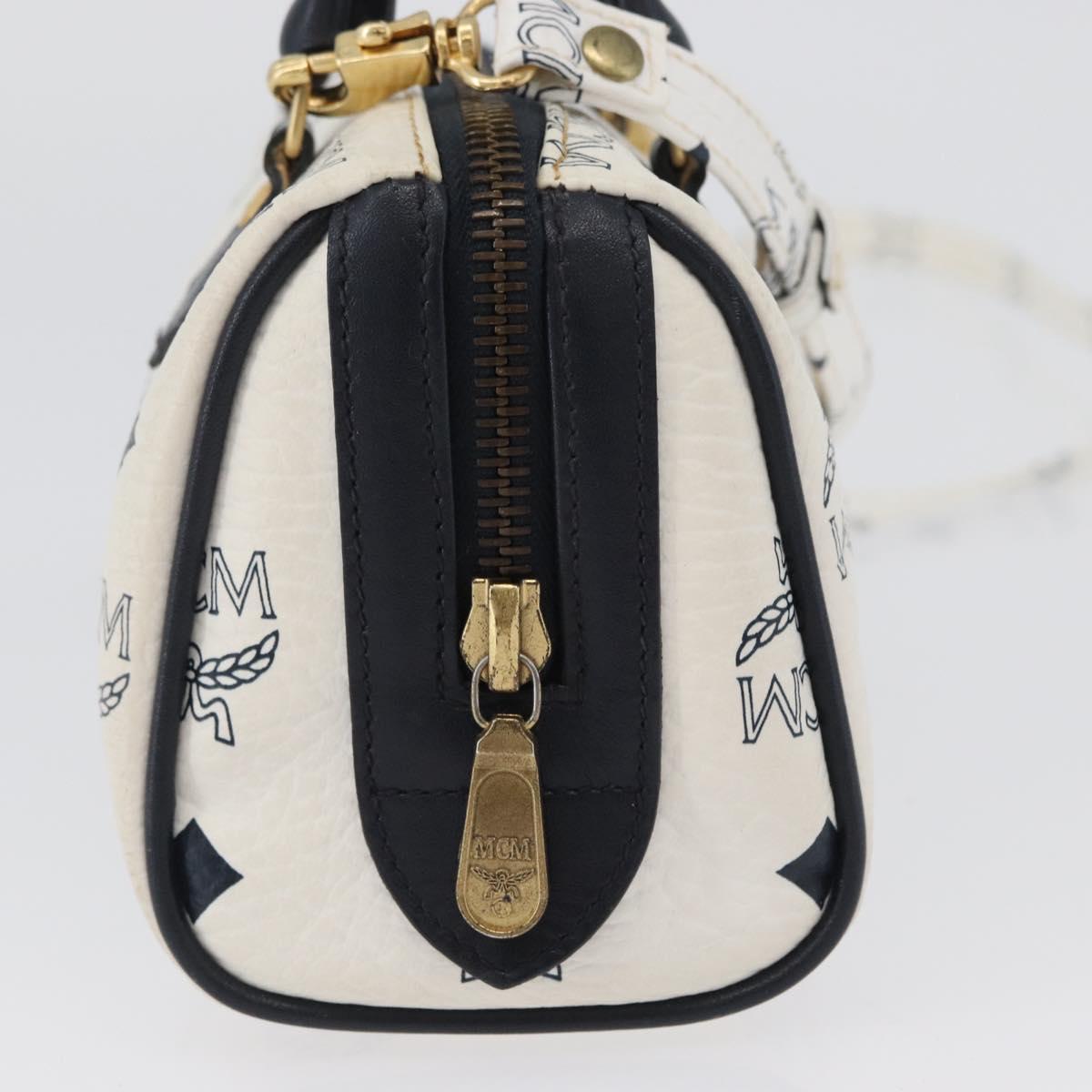 MCM Vicetos Logogram Hand Bag PVC Leather 2way White Gold Auth hk3553