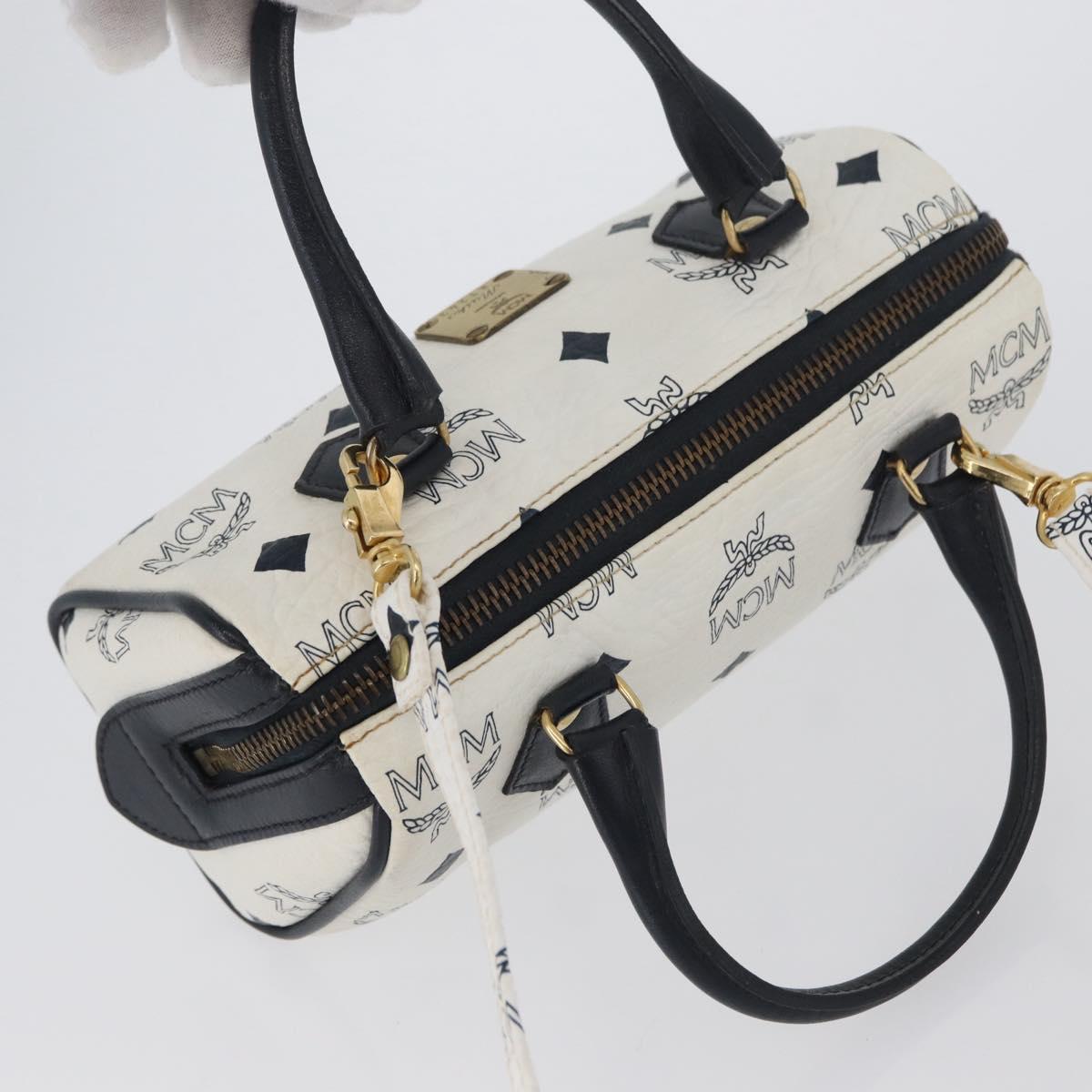 MCM Vicetos Logogram Hand Bag PVC Leather 2way White Gold Auth hk3553