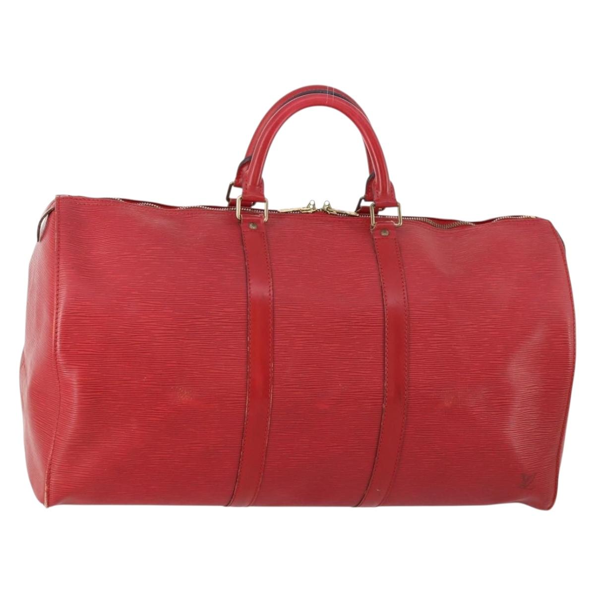 LOUIS VUITTON Epi Keepall 50 Boston Bag Red M42967 LV Auth hk3568