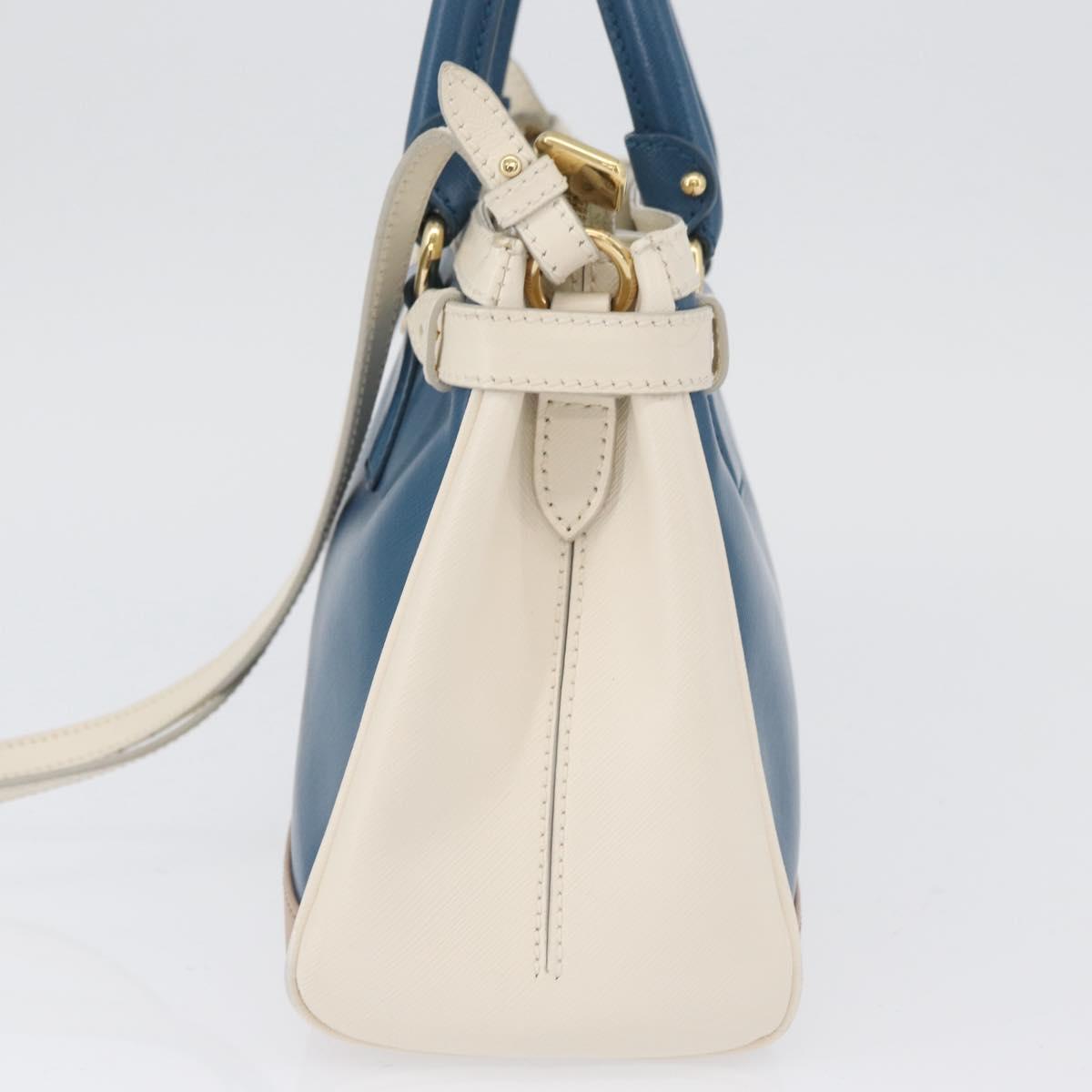 Salvatore Ferragamo Gancini Hand Bag Leather 2way Blue Gold Auth hk3580A
