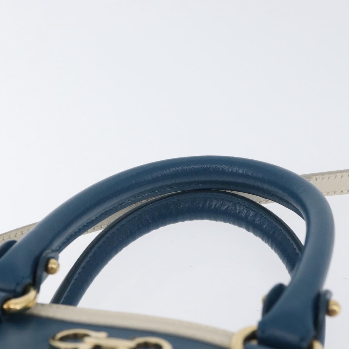 Salvatore Ferragamo Gancini Hand Bag Leather 2way Blue Gold Auth hk3580A