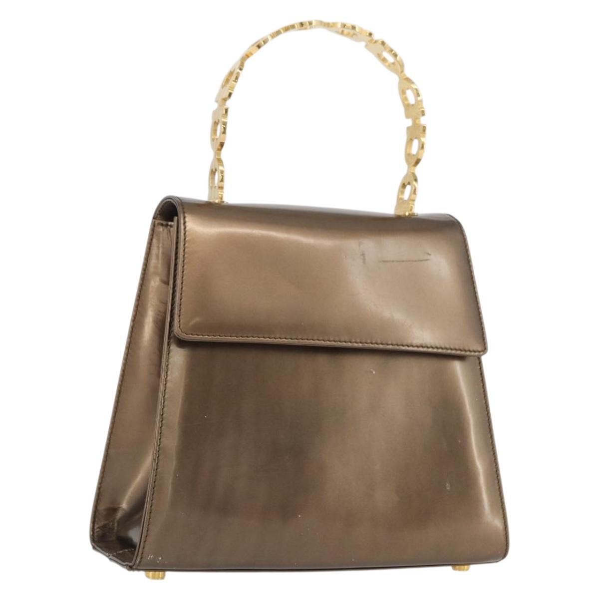 Salvatore Ferragamo Gancini Hand Bag Patent leather Brown Gold Auth hk3581