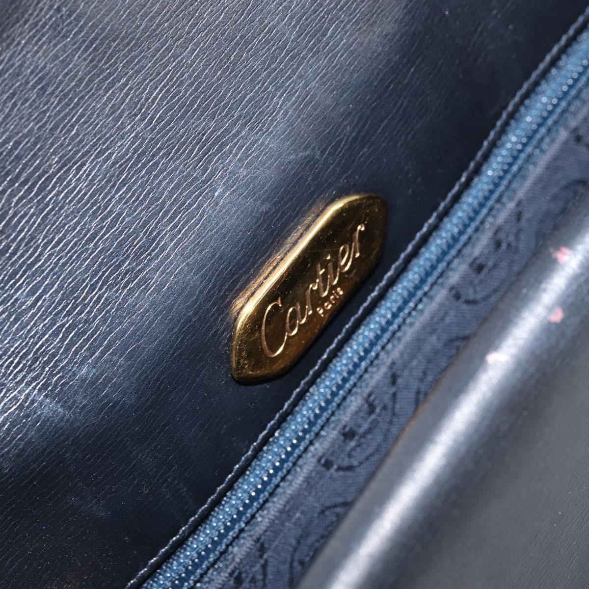 CARTIER Shoulder Bag Leather Navy Gold Auth hk3587