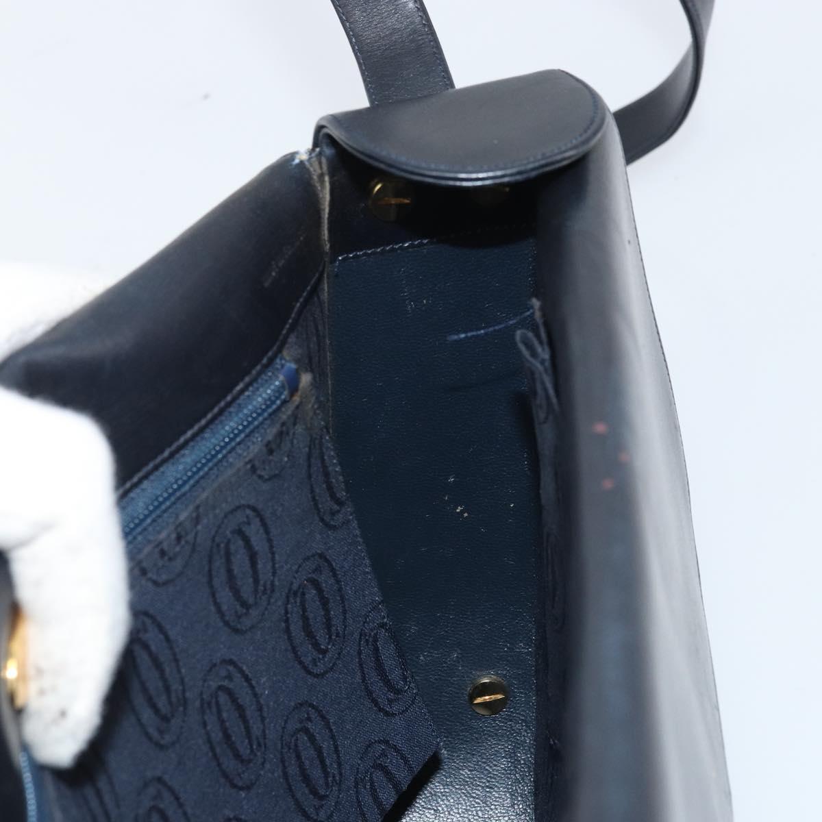 CARTIER Shoulder Bag Leather Navy Gold Auth hk3587