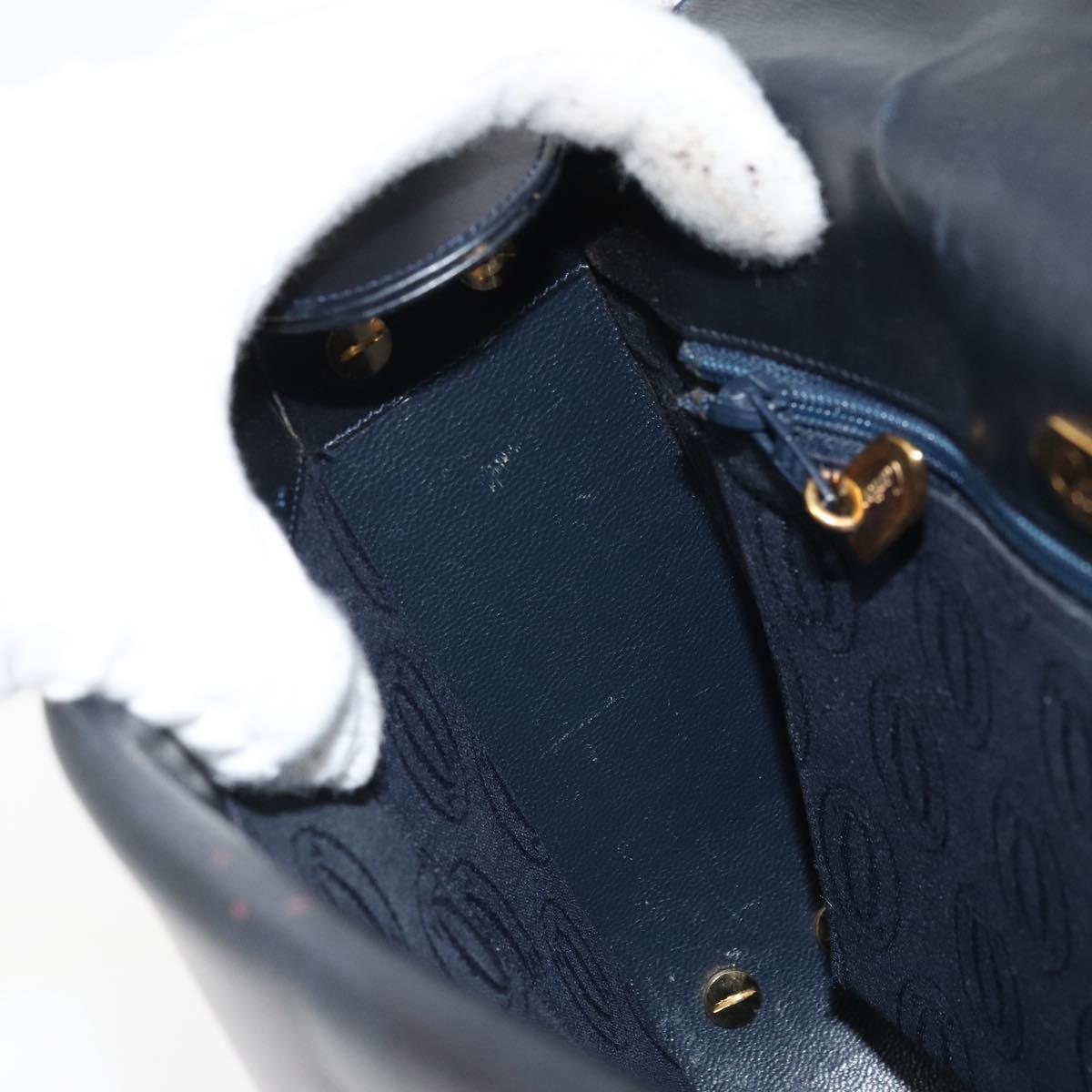 CARTIER Shoulder Bag Leather Navy Gold Auth hk3587