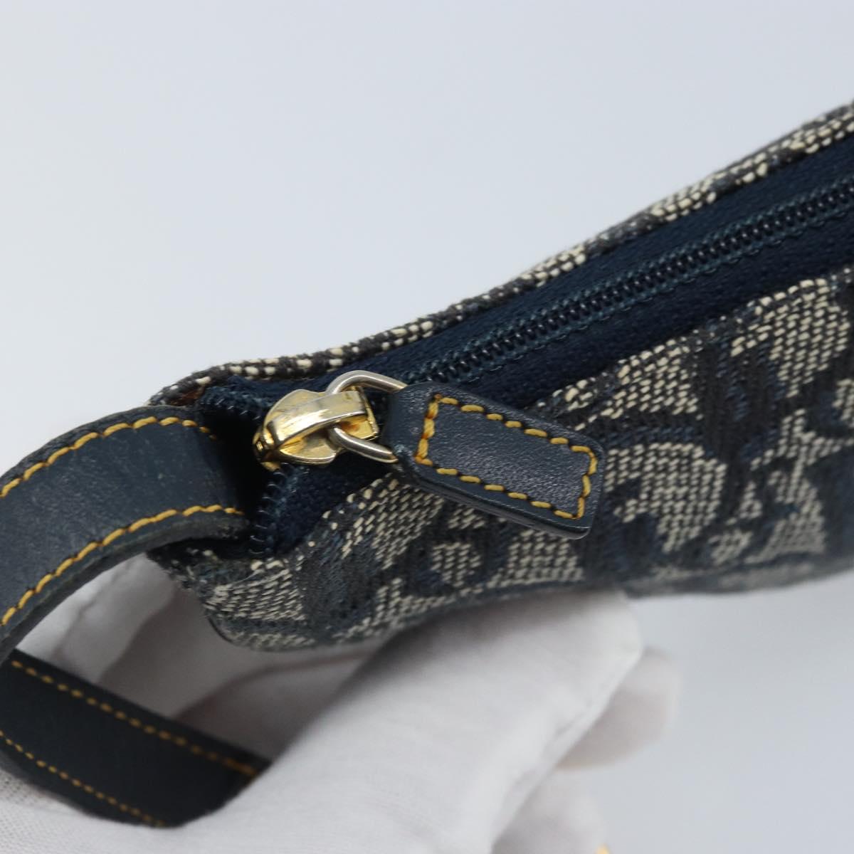 Christian Dior Trotter Canvas Saddle Coin Purse Navy Gold Auth hk3595A