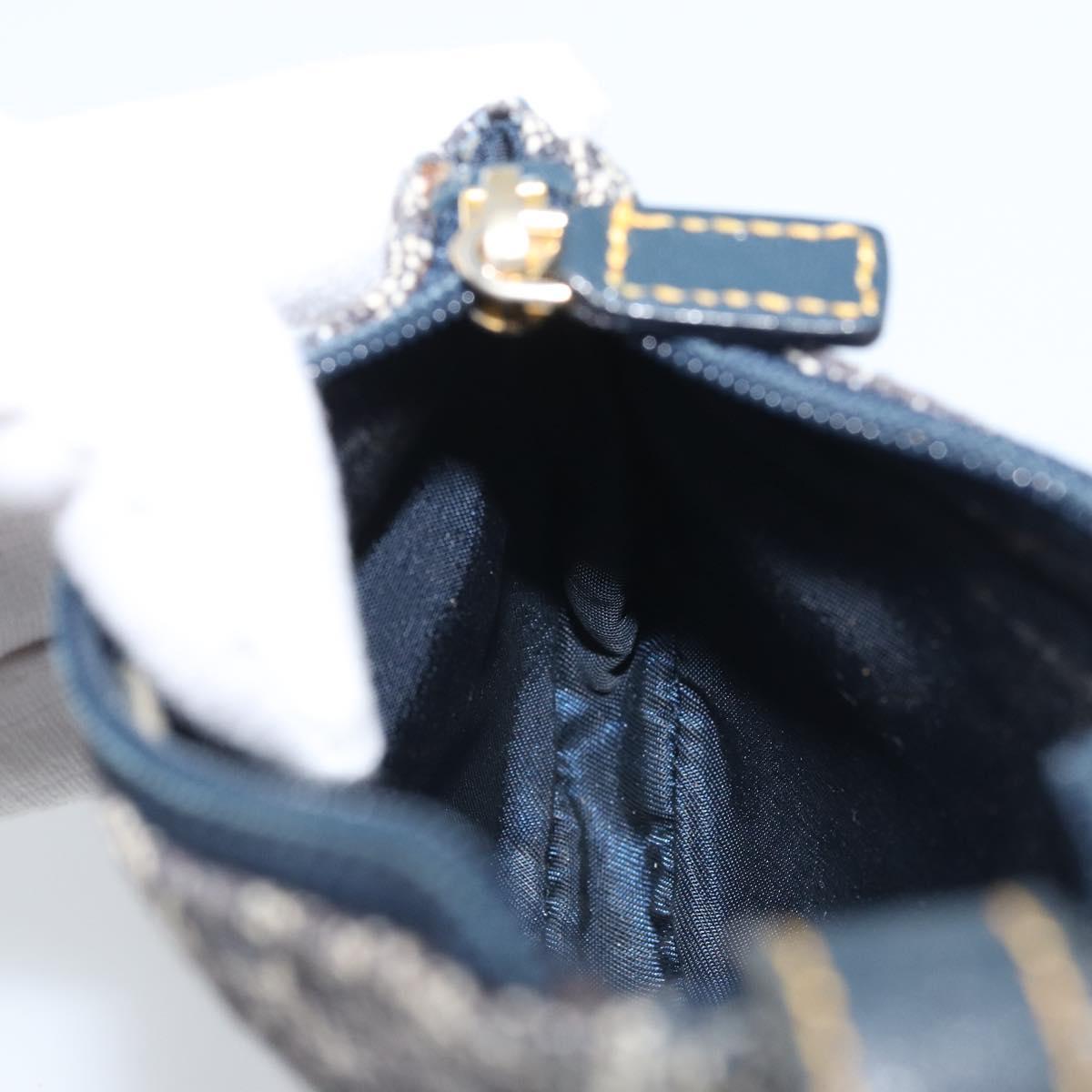Christian Dior Trotter Canvas Saddle Coin Purse Navy Gold Auth hk3595A