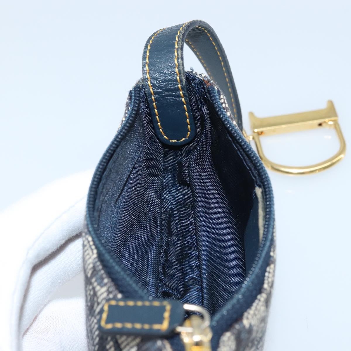 Christian Dior Trotter Canvas Saddle Coin Purse Navy Gold Auth hk3595A