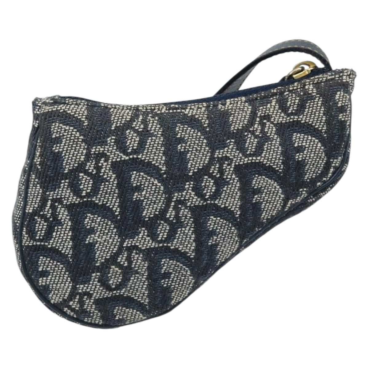 Christian Dior Trotter Canvas Saddle Coin Purse Navy Gold Auth hk3595A