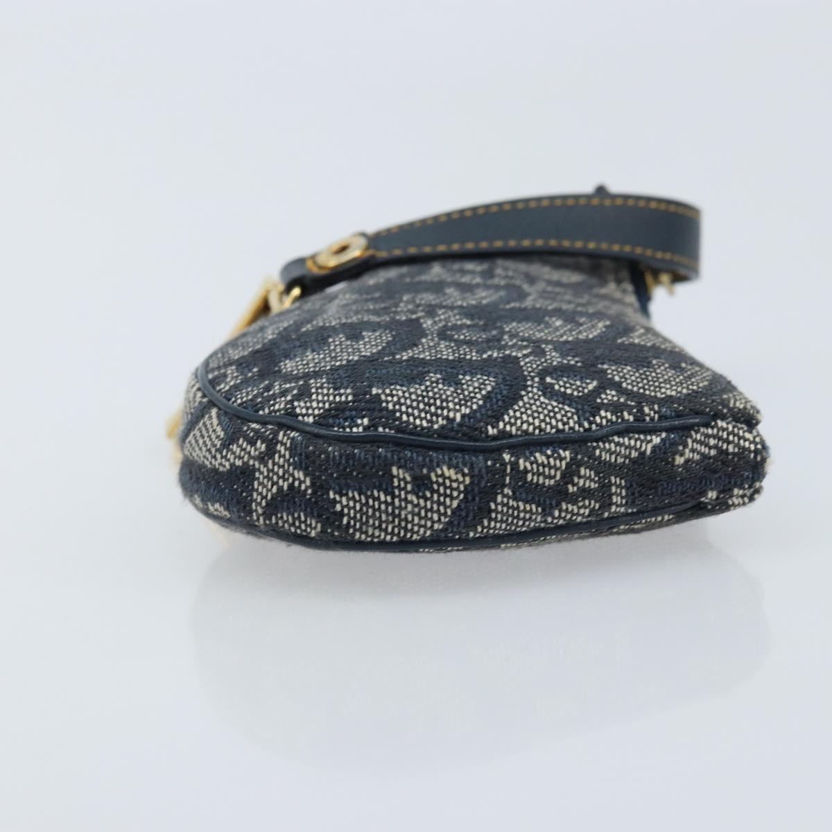 Christian Dior Trotter Canvas Saddle Coin Purse Navy Gold Auth hk3595A