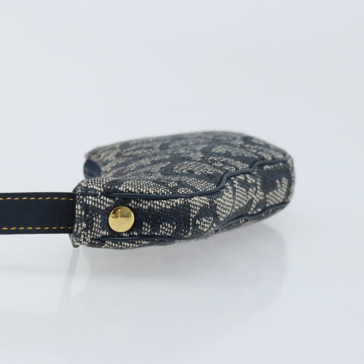 Christian Dior Trotter Canvas Saddle Coin Purse Navy Gold Auth hk3595A