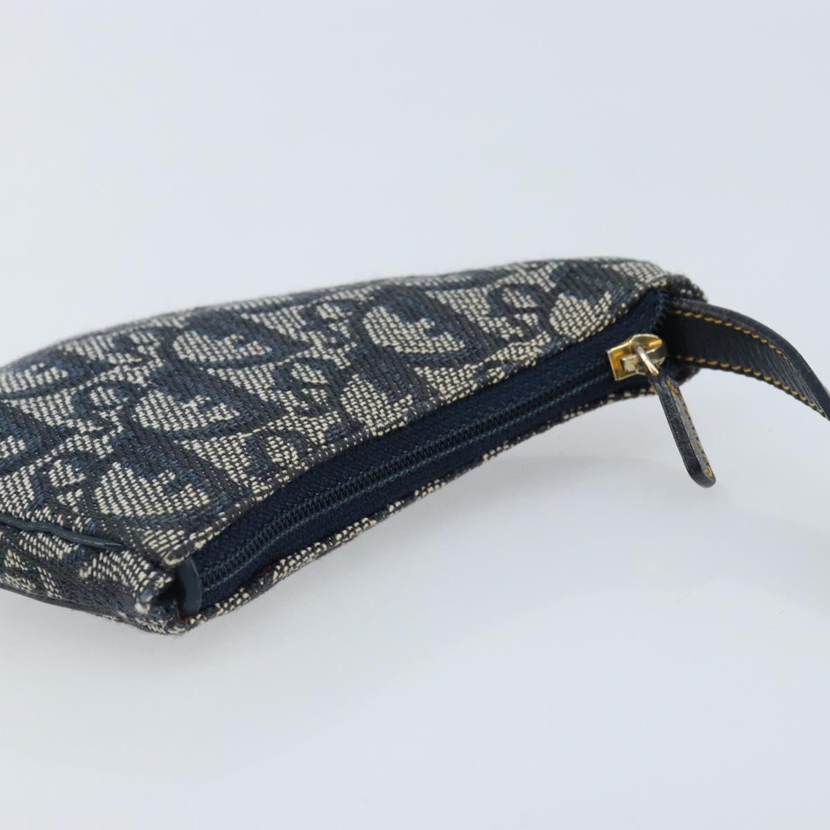 Christian Dior Trotter Canvas Saddle Coin Purse Navy Gold Auth hk3595A