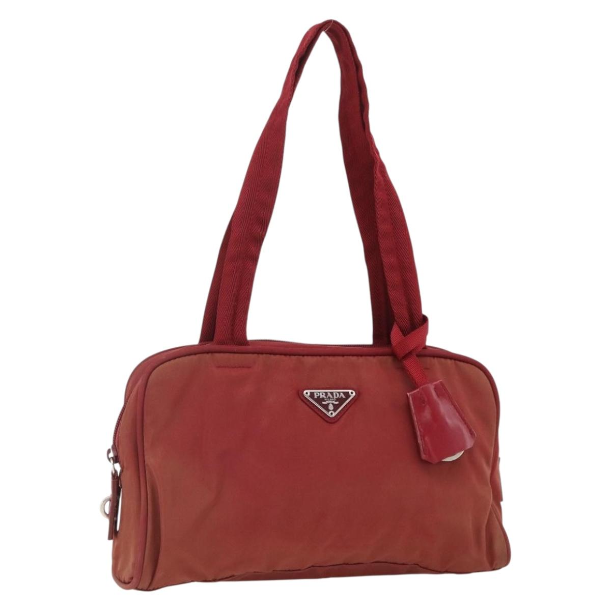 PRADA Tote Bag Nylon Red Silver Auth hk3600