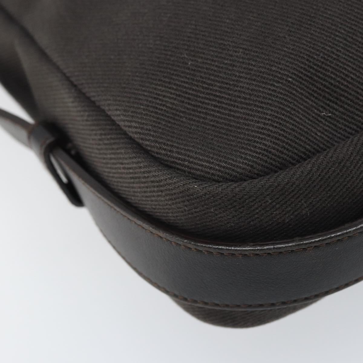 SAINT LAURENT Mombasa Shoulder Bag Canvas Leather Dark Brown Silver Auth hk3606V