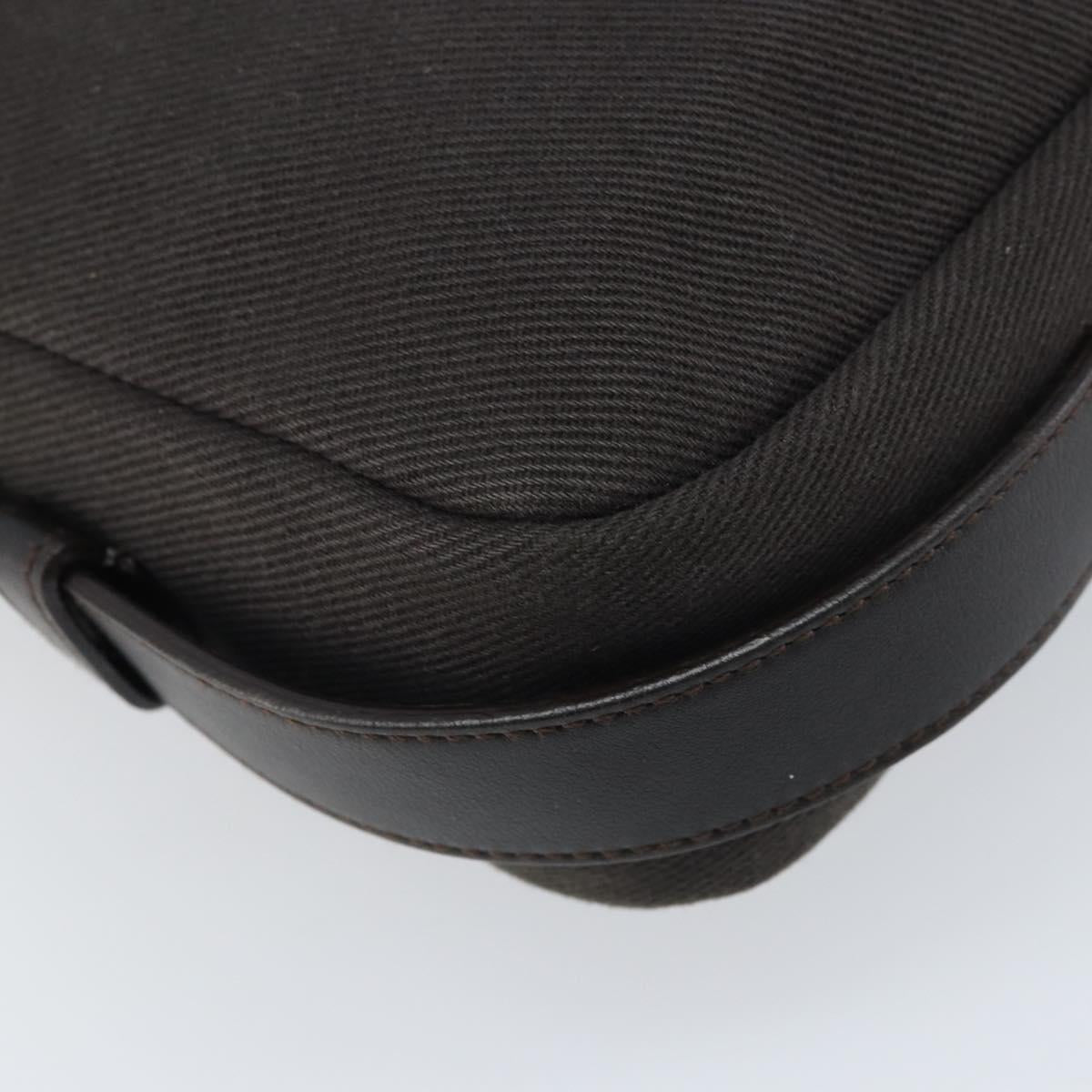 SAINT LAURENT Mombasa Shoulder Bag Canvas Leather Dark Brown Silver Auth hk3606V