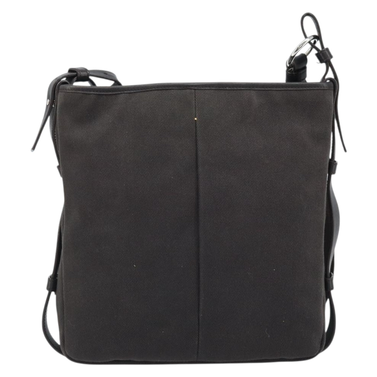 SAINT LAURENT Mombasa Shoulder Bag Canvas Leather Dark Brown Silver Auth hk3606V