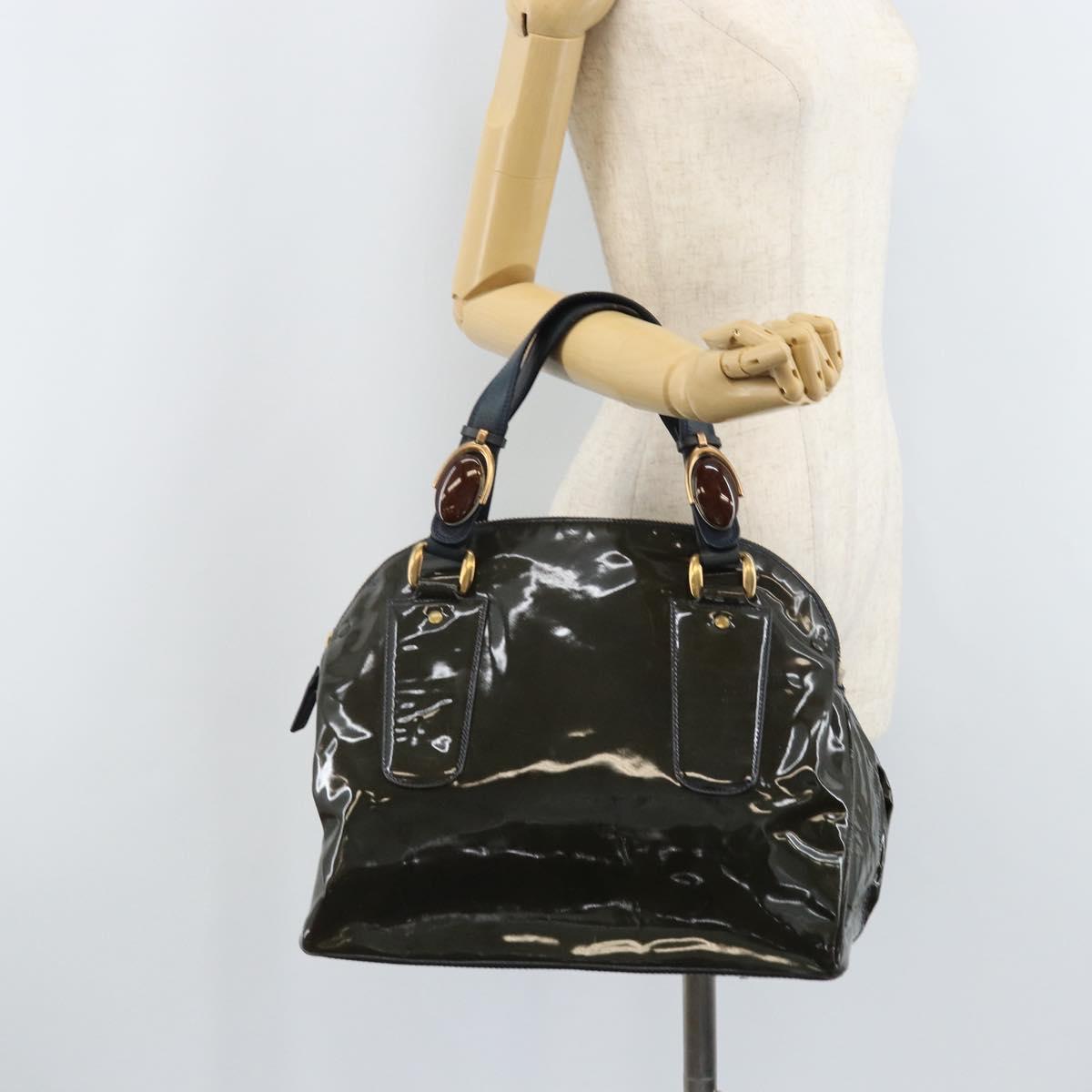 Chloe Hand Bag Patent leather Khaki Gold Auth hk3611
