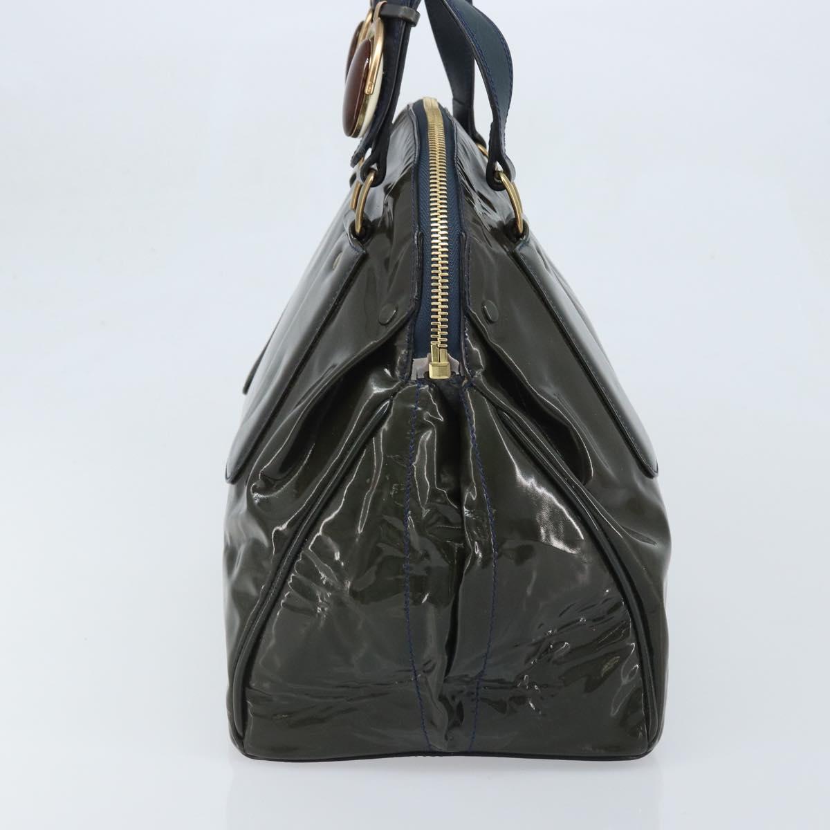 Chloe Hand Bag Patent leather Khaki Gold Auth hk3611