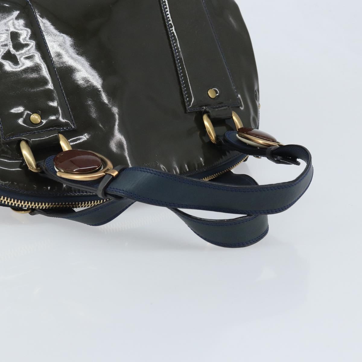 Chloe Hand Bag Patent leather Khaki Gold Auth hk3611