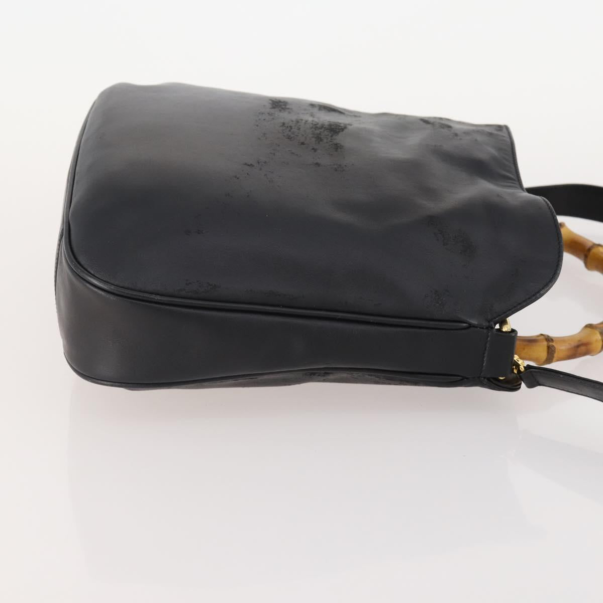 GUCCI Bamboo Shoulder Bag Leather 2way Black Gold 001 1781 1638 Auth hk3622
