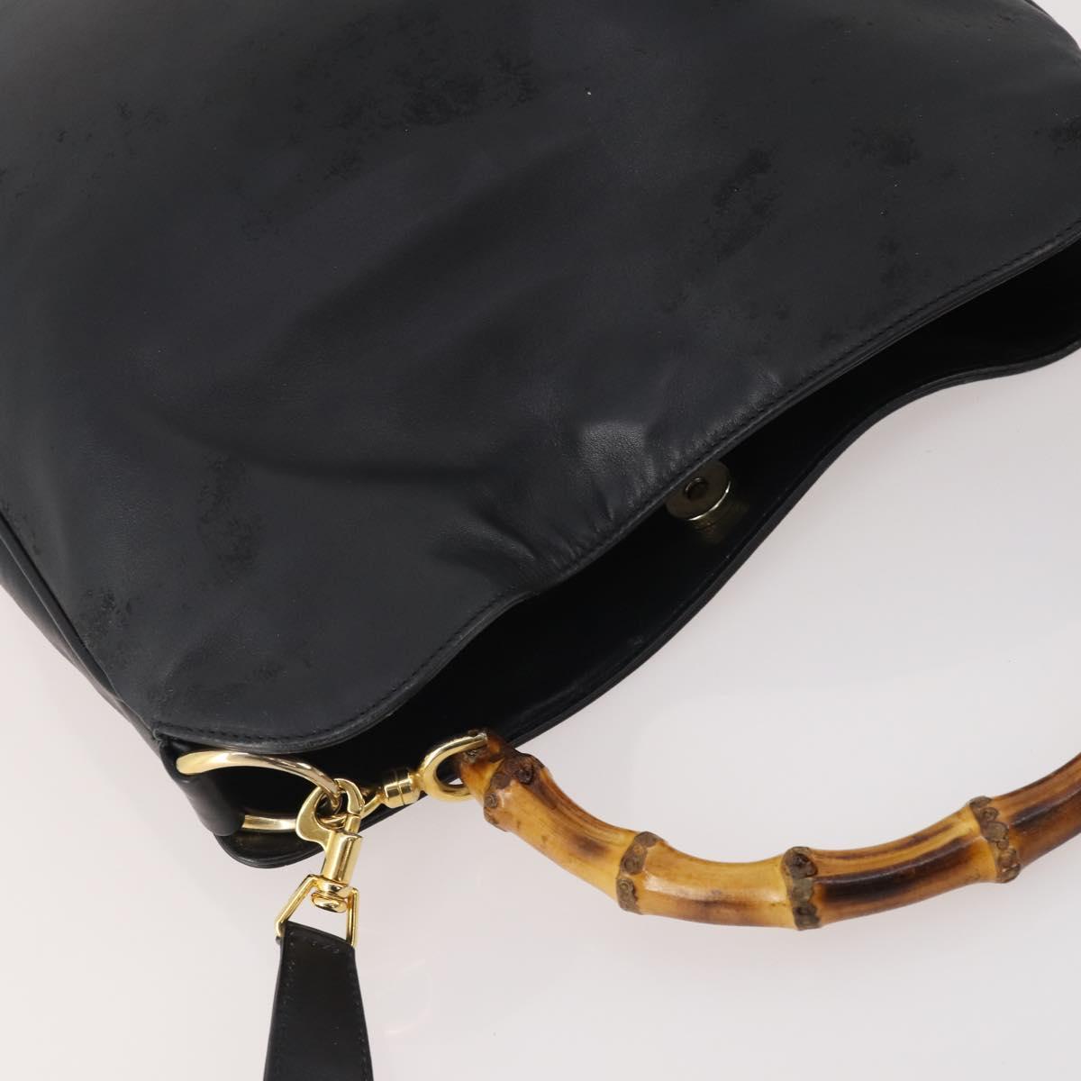 GUCCI Bamboo Shoulder Bag Leather 2way Black Gold 001 1781 1638 Auth hk3622