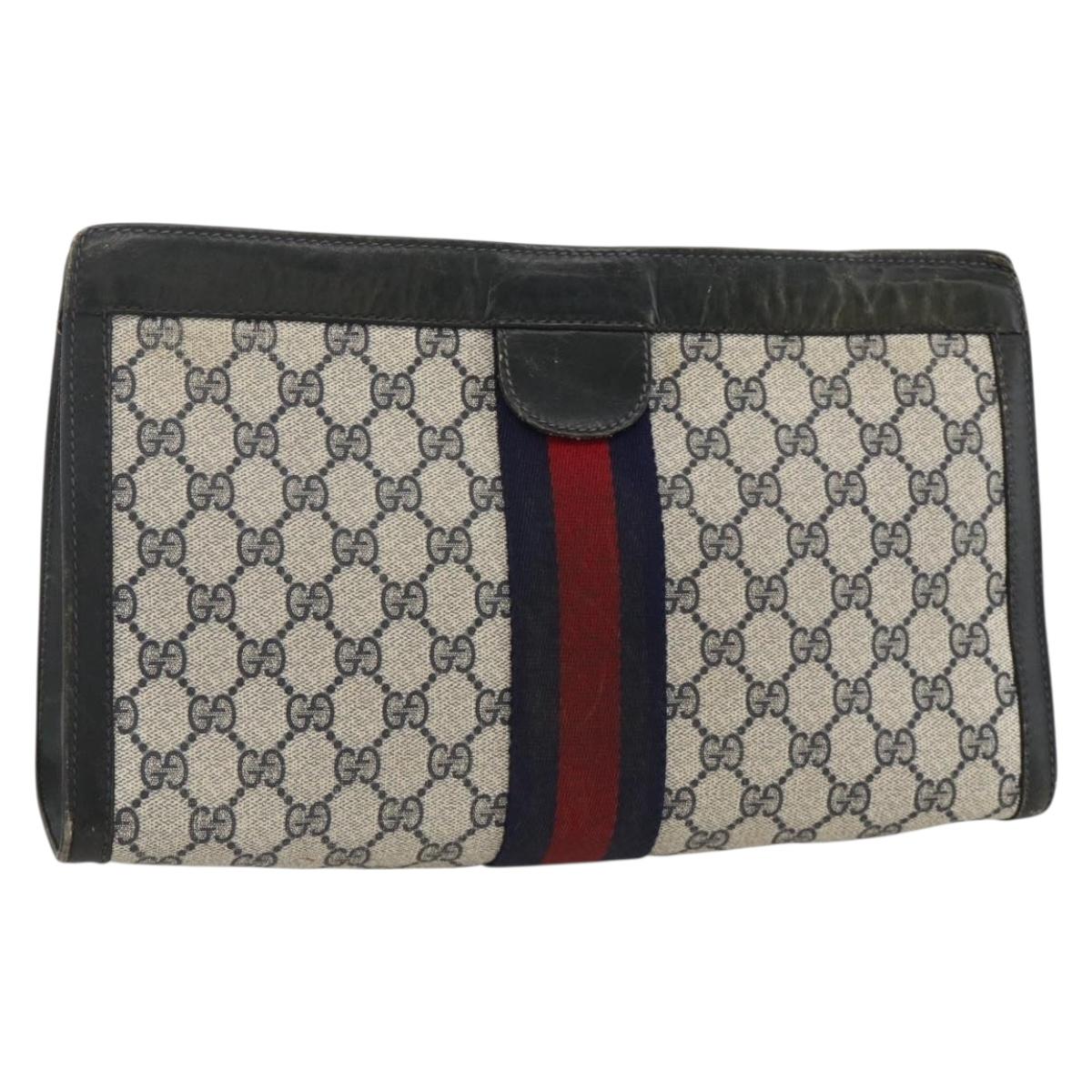 GUCCI GG Supreme Sherry Line Clutch Bag PVC Navy 37 014 2125 Auth hk3626