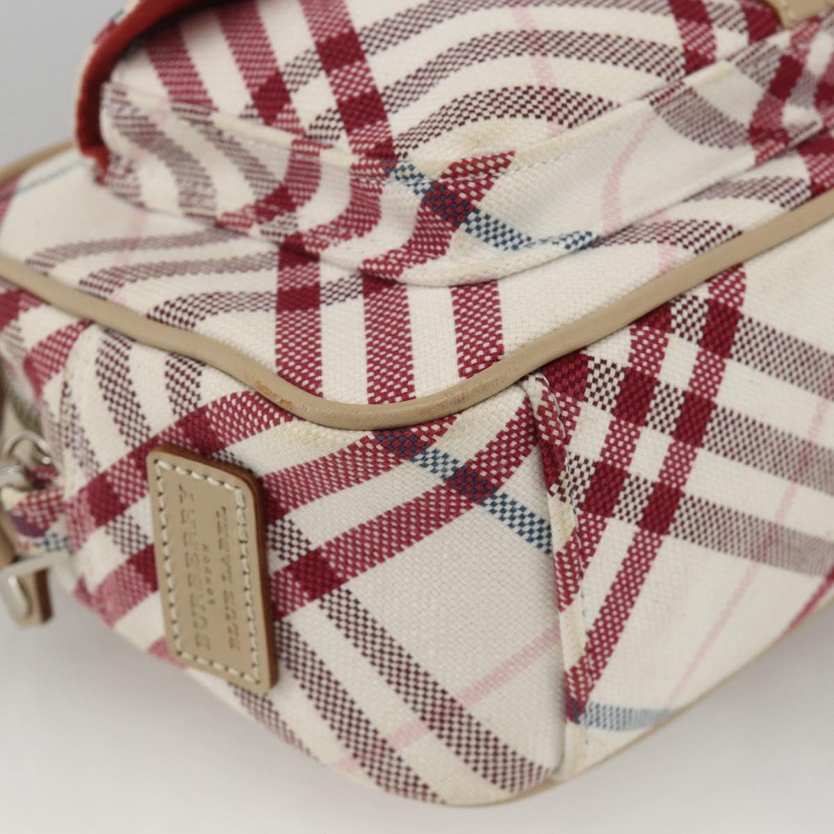 BURBERRY Nova Check Blue Label Bag Canvas Leather White Silver Auth hk3641A