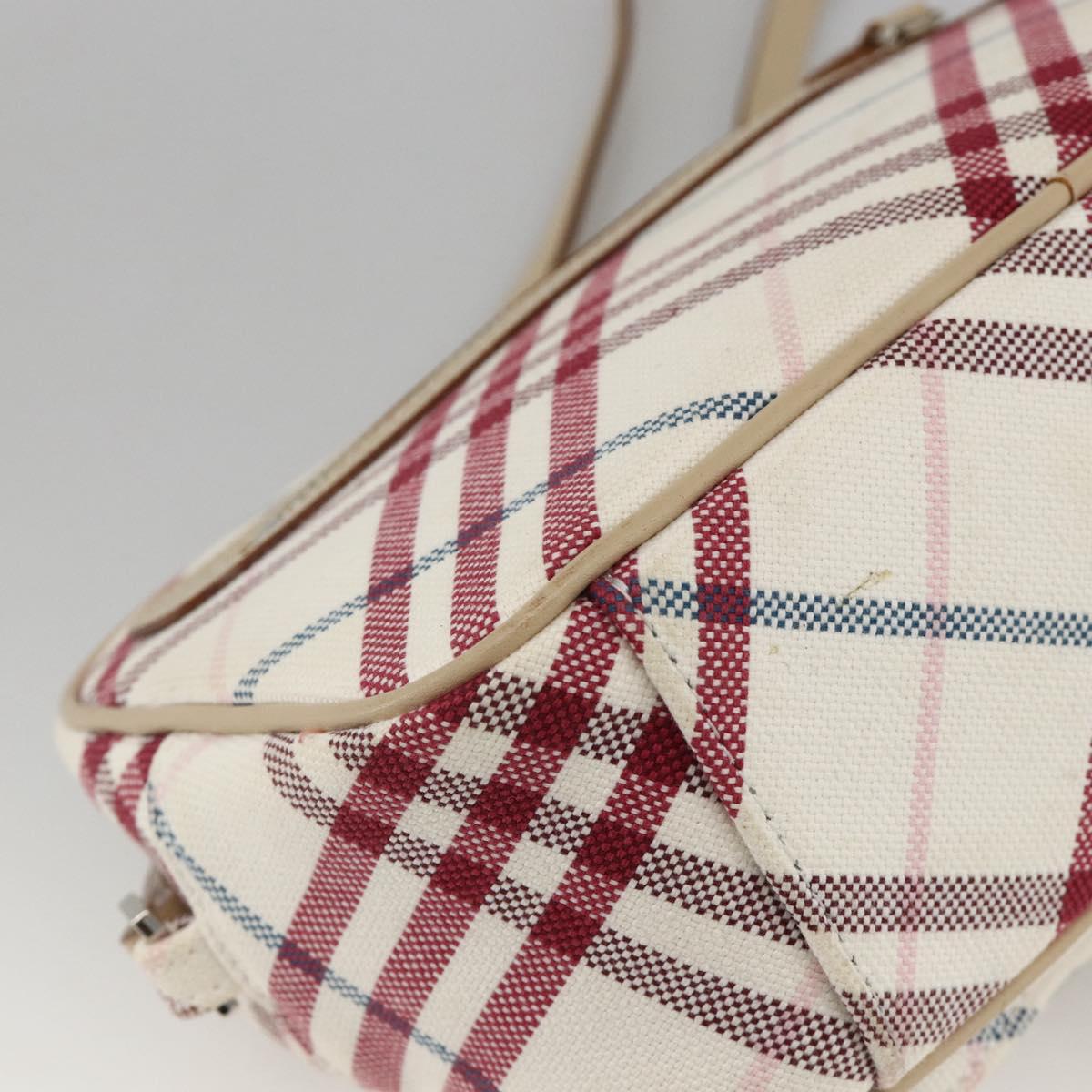BURBERRY Nova Check Blue Label Bag Canvas Leather White Silver Auth hk3641A