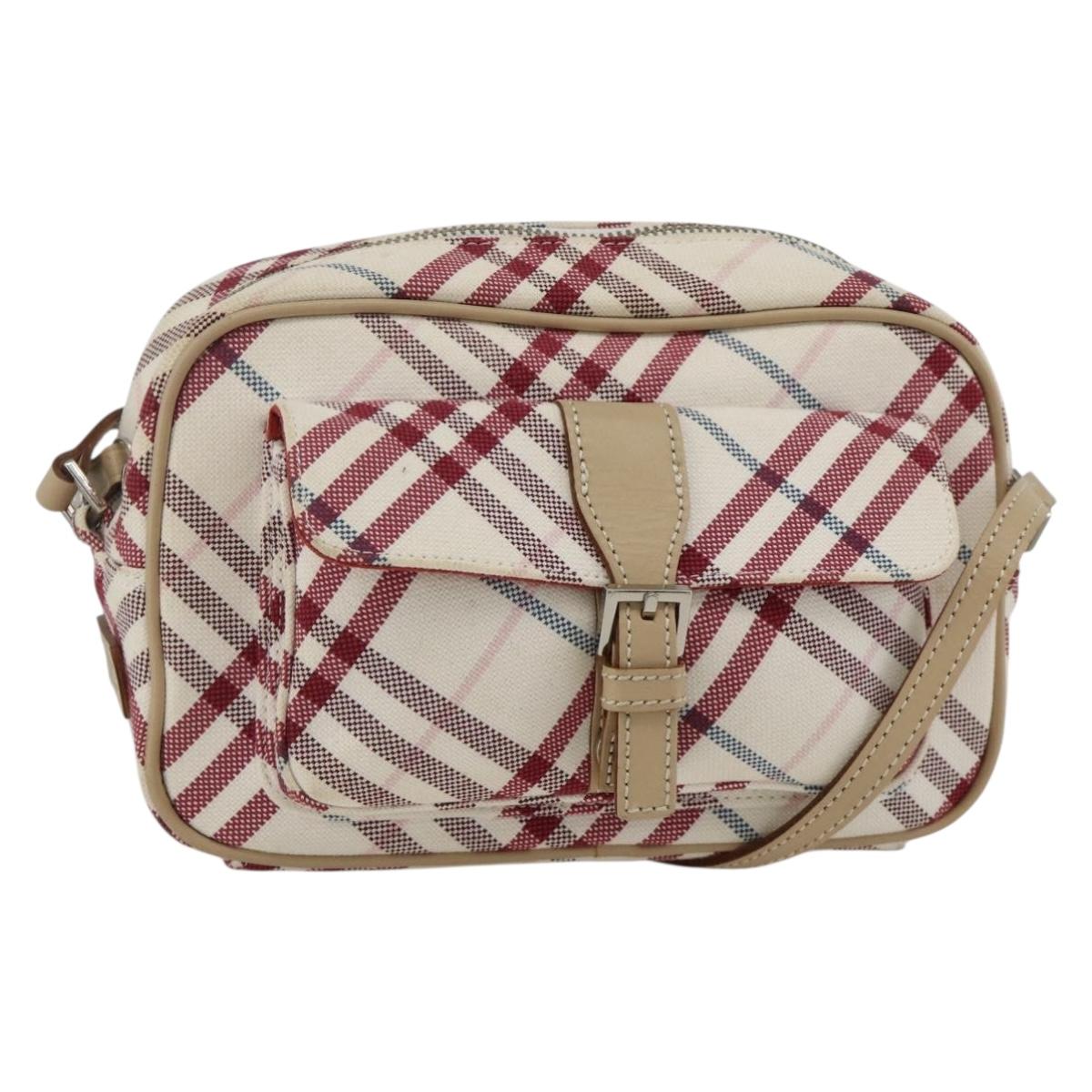 BURBERRY Nova Check Blue Label Bag Canvas Leather White Silver Auth hk3641A
