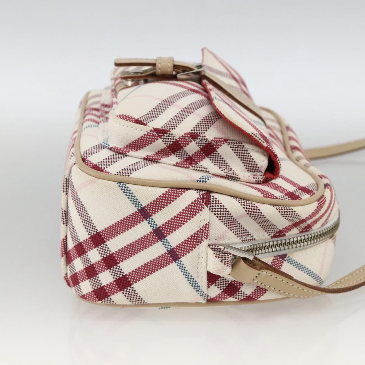 BURBERRY Nova Check Blue Label Bag Canvas Leather White Silver Auth hk3641A