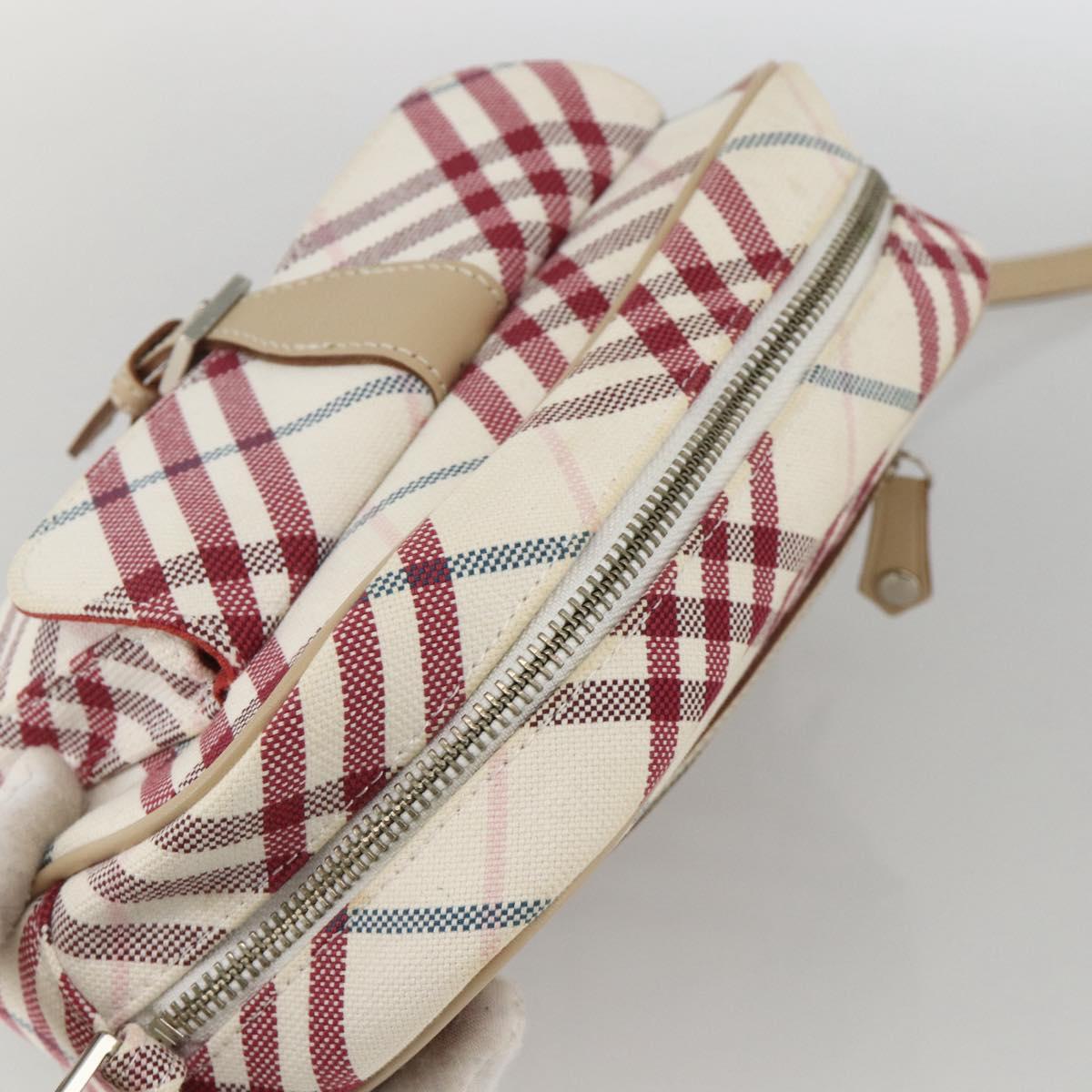 BURBERRY Nova Check Blue Label Bag Canvas Leather White Silver Auth hk3641A