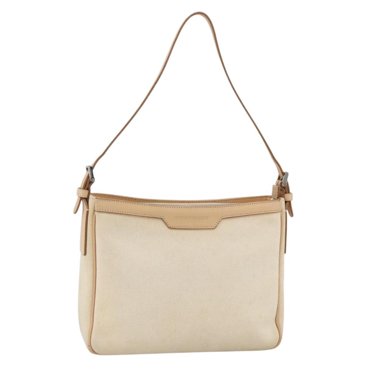 BURBERRY Shoulder Bag Canvas Light Beige Silver Auth hk3642