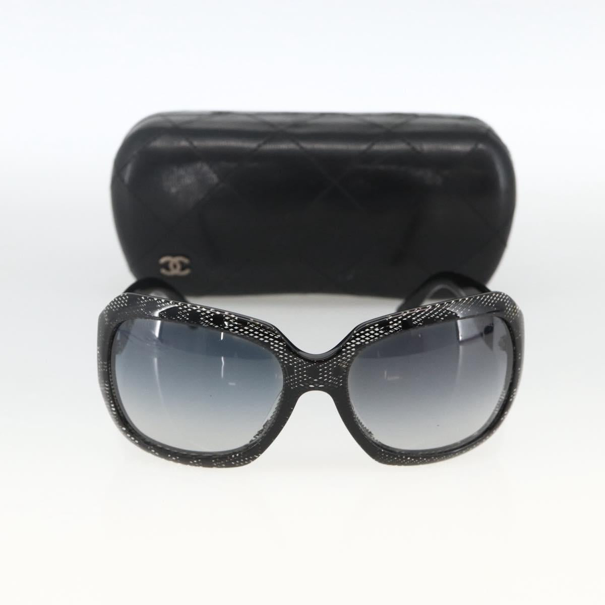 CHANEL COCO Mark Sunglasses Plastic Black 6146-A CC Auth hk3655A