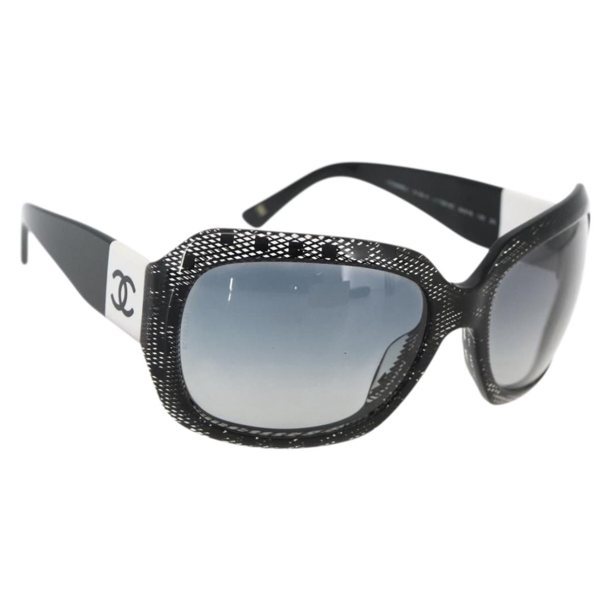 CHANEL COCO Mark Sunglasses Plastic Black 6146-A CC Auth hk3655A