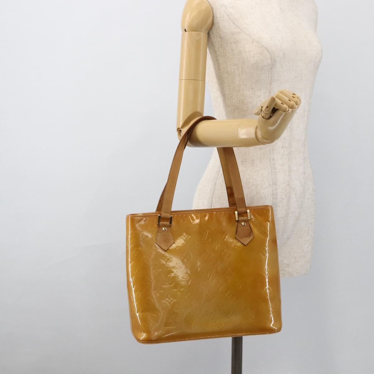 LOUIS VUITTON Monogram Vernis Houston Hand Bag Beige M91004 LV Auth hk3668