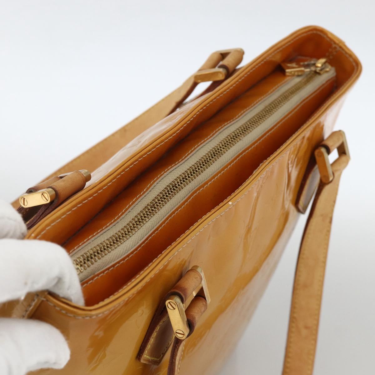 LOUIS VUITTON Monogram Vernis Houston Hand Bag Beige M91004 LV Auth hk3668