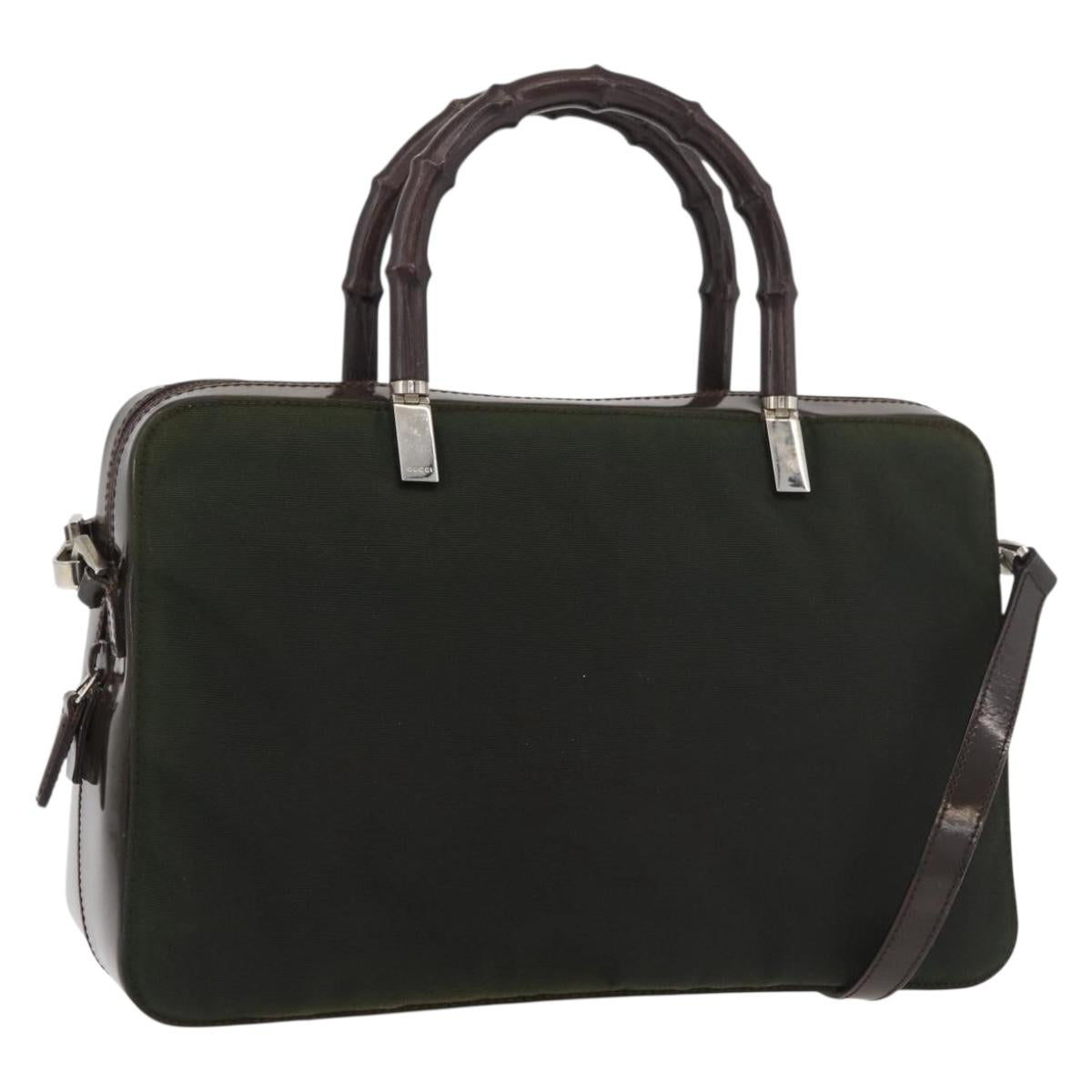 GUCCI Bamboo Hand Bag Nylon 2way Green Silver Auth hk3678