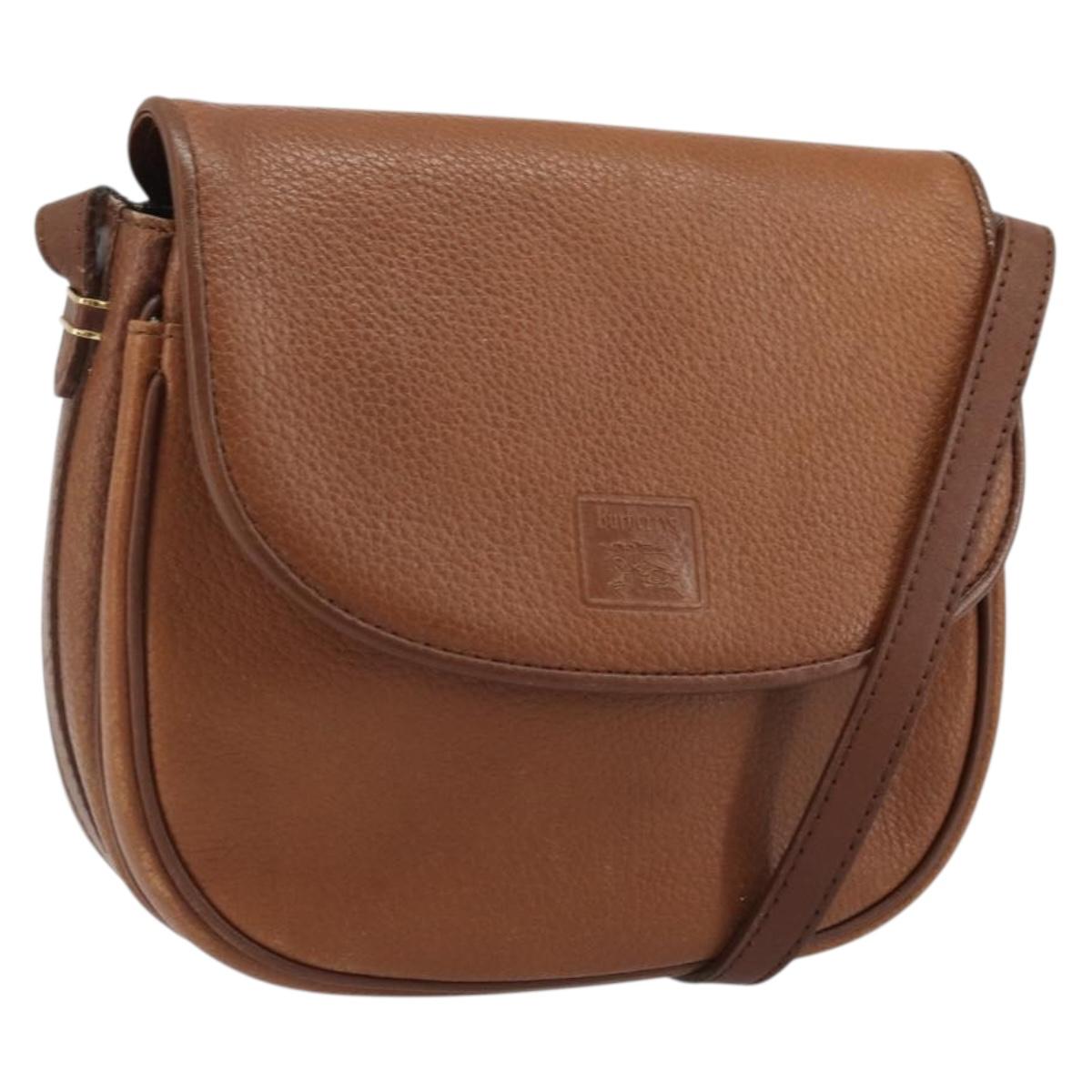 Burberrys Shoulder Bag Leather Brown Gold Auth hk3693
